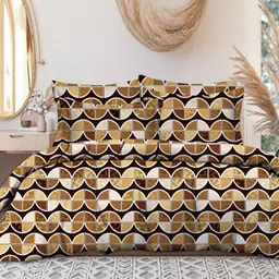 A Homes Grace Brown Geometric 120 TC King Bedsheet with 2 Pillow Covers-picture-23