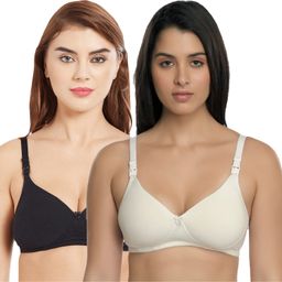 Inner Sense Solid Organic Antimicrobial Padded Feeding Bra Pack of 2 - Black & White-image-77