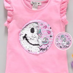 Memory Life Short Sleeves Tee 2 in 1 Design Changing Sequin Patch - Pink-picture-0