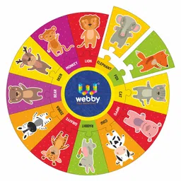 Webby Animal Wooden Round Shape Jigsaw Puzzle Multicolor -  13 Pieces-image-78