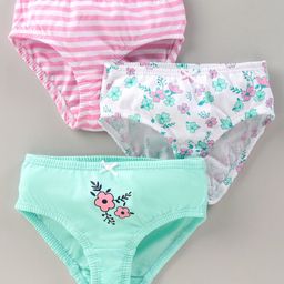 Babyoye Cotton Panties Printed & Striped Pack of 3 - Multicolour-image-109