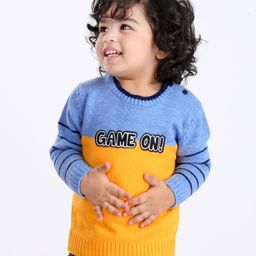 Babyhug Full Sleeves Color Block Sweater - Blue Yellow-picture-15