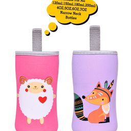 The Little Lookers Soft Stretchable Baby Feeding Bottle Cover with Strap Sheep Print Multicolor - Pack of 2-9