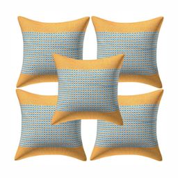 Creeva Yellow & Blue 5 Pieces Geometric Square Cushion Covers-13