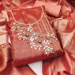 SHADOW & SAINING Floral Beads And Stones Embroidered Semi-Stitched Dress Material-image-51