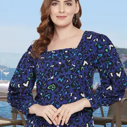 DressBerry Animal Print Puff Sleeve Crepe Longline Top-image-46