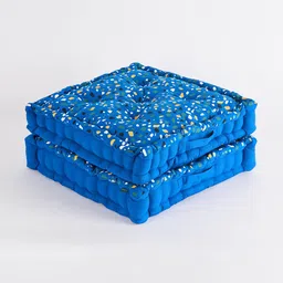 SKANDA FAB 2Pc Blue & White Printed Pure Cotton Floor Cushions-16
