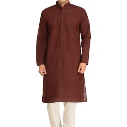 Exotic India Abstract Printed Mandarin Collar Pure Cotton Kurta With Pyjamas-picture-13