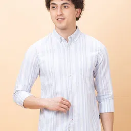 Being Human Men Button-Down Collar Vertical Striped Cotton Slim Fit Casual Shirt-picture-17
