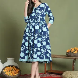 Merira Floral Printed Pure Cotton Empire Dress-image-27