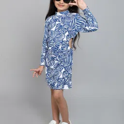 taffykids Girls A-Line Cotton Tropical Printed Cut-Out Full Sleeves Dress-image-25
