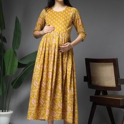 Pristyle Women Floral Printed Gathered or Pleated Maternity Fit & Flare Maxi Dress-image-42