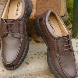 Kosher Men Brown Solid Genuine Leather Moc Toe Derbys-picture-40