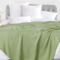 URBAN SPACE Green Checked AC Room 150 GSM Double Bed Blanket-image-80