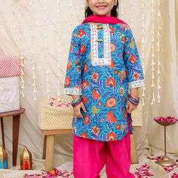 KID1 Girls Floral Printed Round Neck Pure Cotton Kurta With Salwar & Dupatta-picture-42