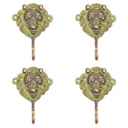 IndianShelf Gold-Toned & Green 4 Pieces Lion Head Brass Wall Hooks-image-90