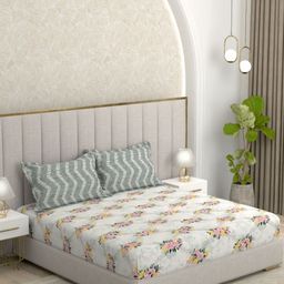 Pure Decor White & Pink Floral 200 TC Queen Bedsheet with 2 Pillow Covers-picture-44