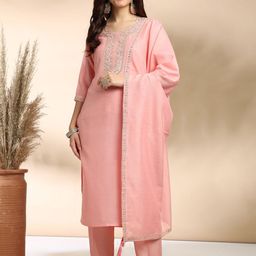 Colors  of Earth Floral Embroidered Sequinned Straight Kurta With Trousers & Dupatta-51