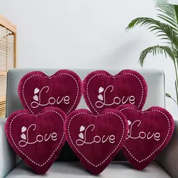 Myntra Elegant Homes 5Pcs Maroon & White Embroidered Heart Shaped Pre-Filled Cushions-20