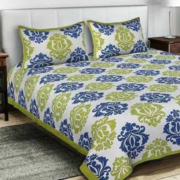 Aura Blue & Green Ethnic Motifs 144 TC Queen Bedsheet with 2 Pillow Covers-image-92