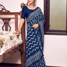 RV CREATION Ajrak Printed Pure Cotton Bagru Saree-20