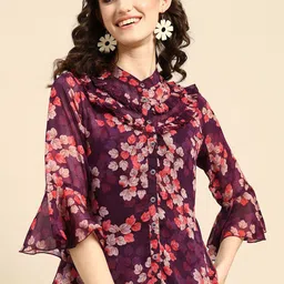 all about you Women Floral Printed Mandarin Collar Top-image-48