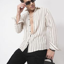 VASTRADO Men Classic Fit Spread Collar Vertical Striped Cotton Casual Shirt-image-81