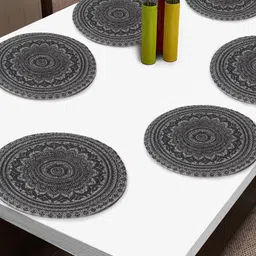 FABINALIV Grey & White 6 Pieces Ethnic Motifs Braided Table Placemats-30