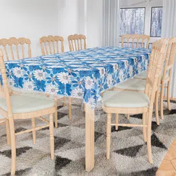 Kuber Industries Blue & White Floral Printed 8 Seater Table Cover-60
