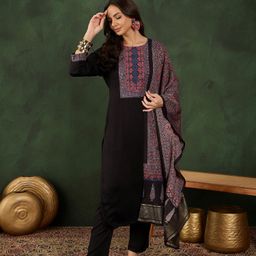Sangria Ethnic Motifs Yoke Design Straight Kurta & Trouser With Dupatta-1