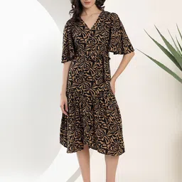 Justin Whyte Abstract Printed Flared Sleeve Fit & Flare Midi Dress-image-51