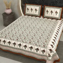 LIVING ROOTS Double King Size Jaipur Block Print Cotton Bedsheet With 2 Pillow Covers-24