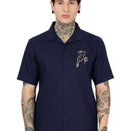 Eszett Golden Bird Cuban Collar Cotton Shirt-image-12