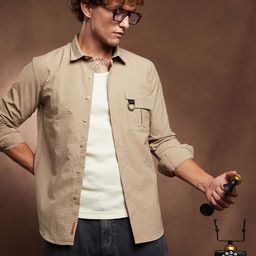 Campus Sutra Self Design Spread Collar Long Sleeves Cotton Comfort Shirt-image-67