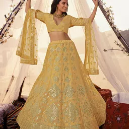 ODETTE Floral Embroidered Semi-Stitched Lehenga & Blouse With Dupatta-picture-15