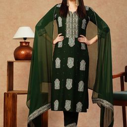 GoSriKi Women Ethnic Motifs Printed Regular Gotta Patti Kurta with Trousers & With Dupatta-image-19