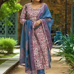 GoSriKi Women Floral Printed Regular Kurta with Trousers & With Dupatta-picture-7