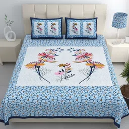 LIVING ROOTS Blue & Pink Floral Printed 210 TC Cotton King Bedsheet with 2 Pillow Covers-image-93