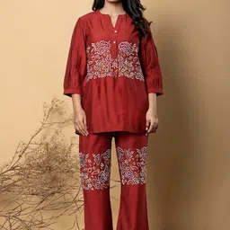 Readiprint Floral Embroidered Mandarin Collar Tunic With Palazzos-picture-44