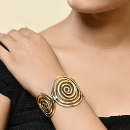 Silvermerc Designs Women Brass Temple Gold-Plated Cuff Bracelet-36
