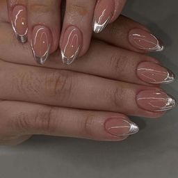GLOW CUPID Set Of 24 Reusable Press On Nails Kit - Silver Edge Elegance-43
