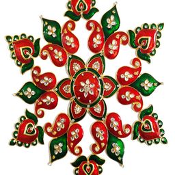 Kala Samarpan 7-Pcs Red & Green Meenakari Wall Decor Rangoli With Centerpiece-11