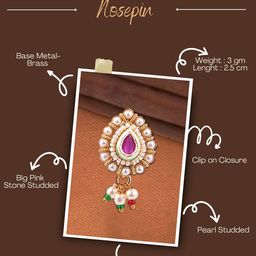 Adwitiya Collection Gold-Plated Artificial Stones and Beads Stud Nosepin image 4