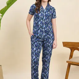 Mast & Harbour Women Printed Lapel Collar Shirt & Pyjamas Nightsuit Set-picture-14
