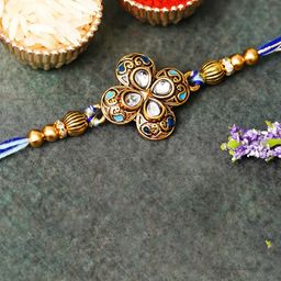 eCraftIndia Flower Kundan Designer Thread Rakhi With Roli Chawal-image-85
