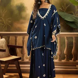 Sangria Bandhej Printed Kaftan Tube Top & Sharara Set-40