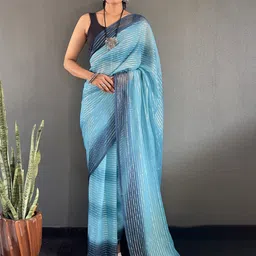 FLOURIOUS Striped Pure Chiffon Saree-image-67