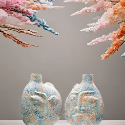 Kraftlik Handicraft Set of 2 White & Blue Ceramic Vases-picture-28
