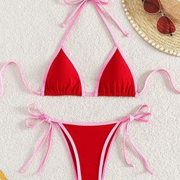 BAESD Halter Neck Swim Bikini Set With Contrast Binding-picture-25
