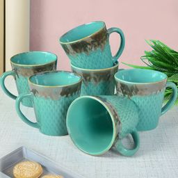 Myntra Elegant Homes Turquoise Blue & Grey 6 Pieces Ceramic Glossy Cups-50